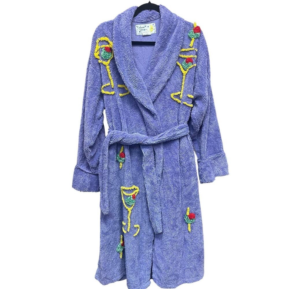 Vintage Canyon Group Tufted Martini Madness Chenille Robe Purple Womens Medium